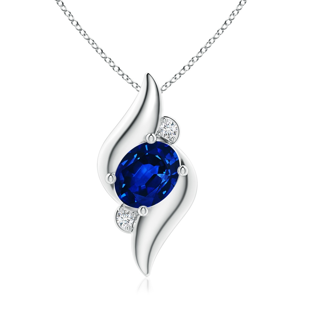 9x7mm Labgrown Lab-Grown Shell Style Oval Sapphire and Lab Diamond Pendant in 18K White Gold