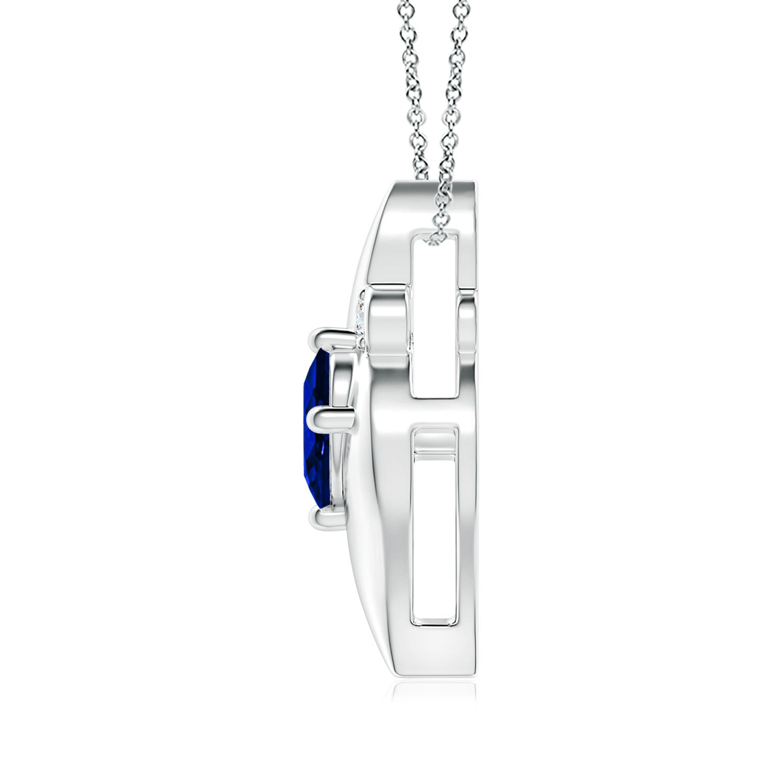 9x7mm Labgrown Lab-Grown Shell Style Oval Sapphire and Lab Diamond Pendant in 18CT White Gold - side 3