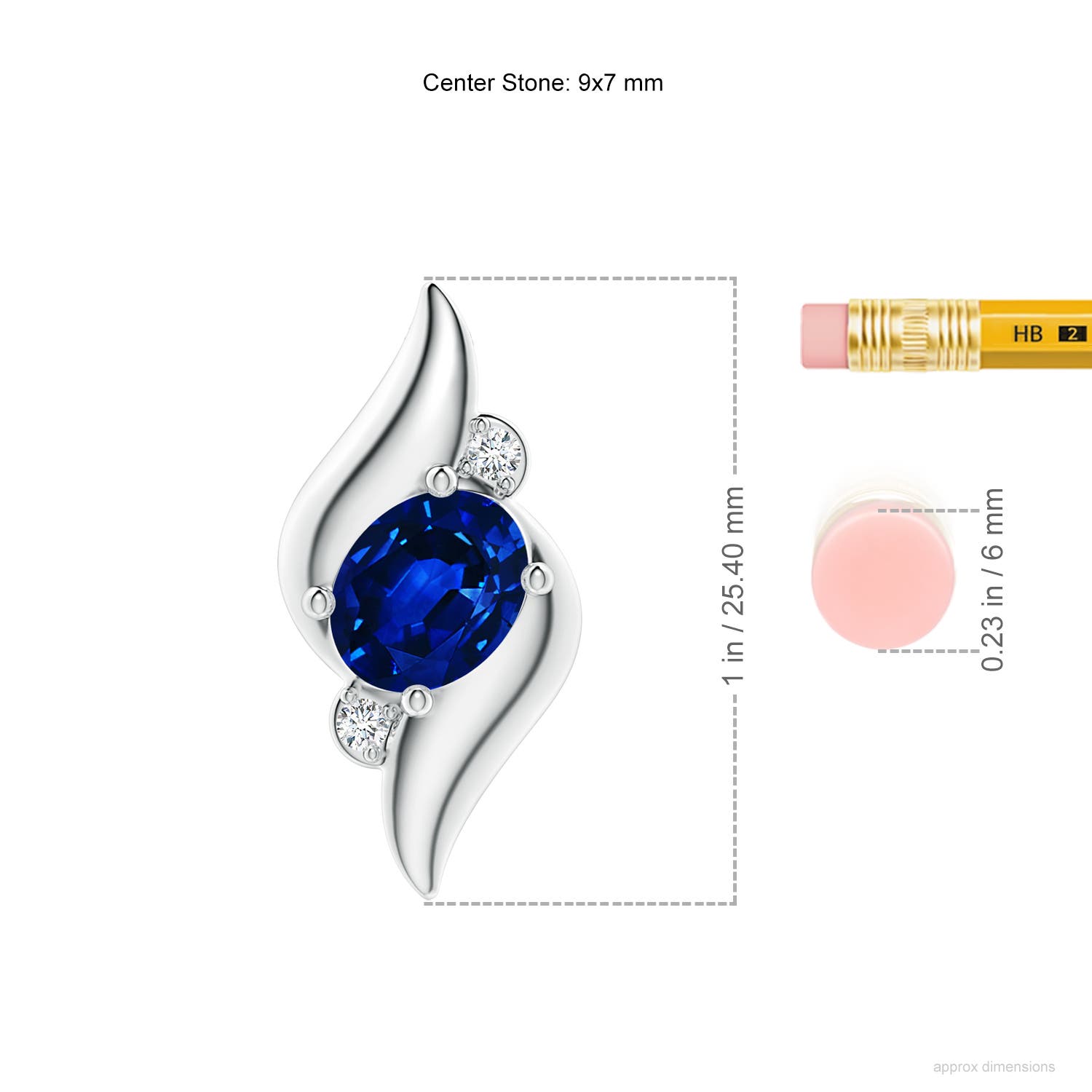 9x7mm Labgrown Lab-Grown Shell Style Oval Sapphire and Lab Diamond Pendant in 18CT White Gold - ruler