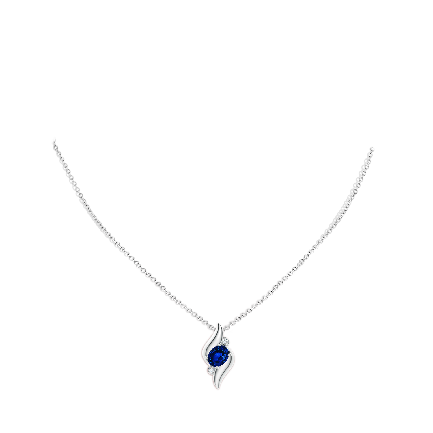 9x7mm Labgrown Lab-Grown Shell Style Oval Sapphire and Lab Diamond Pendant in 18CT White Gold - body_neck