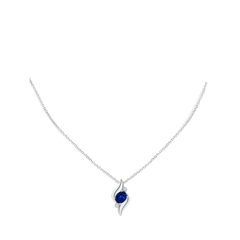 14K White Gold Pendant With 9x7mm Pear Lab White Sapphire & 0.20ct Diamond | 18" Silver Chain Included