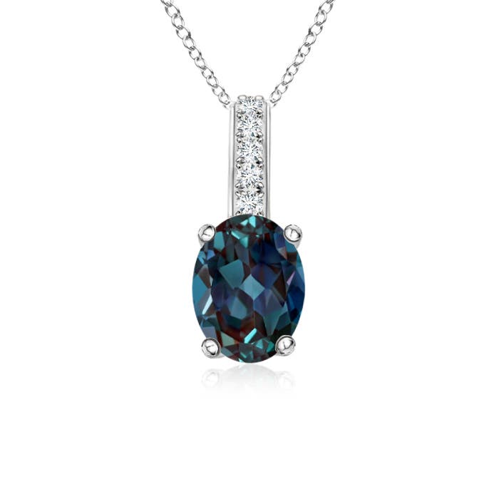 7x5mm Labgrown Oval Lab-Grown Alexandrite Solitaire Pendant with Diamond Bale in 18CT White Gold