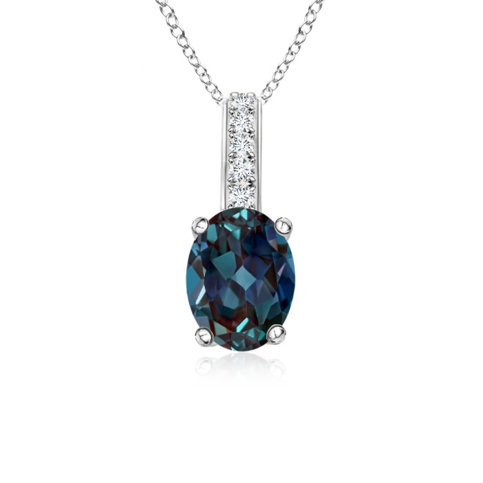 7x5mm Labgrown Oval Lab-Grown Alexandrite Solitaire Pendant with Diamond Bale in 18K White Gold 
