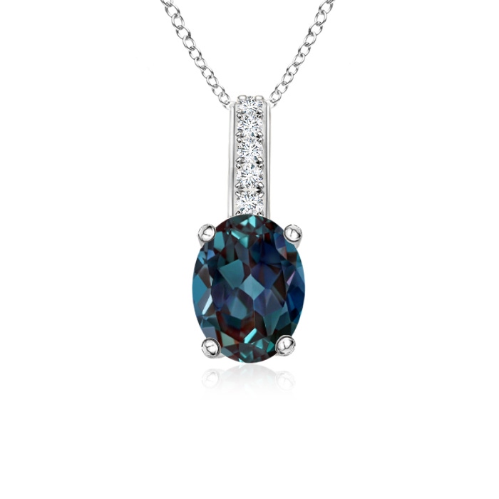 7x5mm Labgrown Oval Lab-Grown Alexandrite Solitaire Pendant with Diamond Bale in P950 Platinum