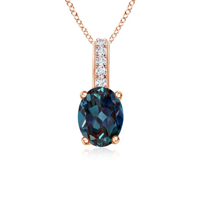 7x5mm Labgrown Oval Lab-Grown Alexandrite Solitaire Pendant with Diamond Bale in Rose Gold 