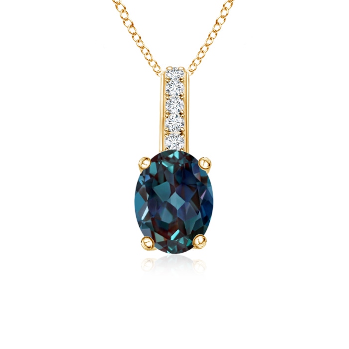 7x5mm Labgrown Oval Lab-Grown Alexandrite Solitaire Pendant with Diamond Bale in Yellow Gold 