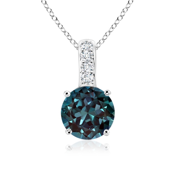 5mm Labgrown Solitaire Round Lab-Grown Alexandrite Pendant with Diamond Bale in 18K White Gold 