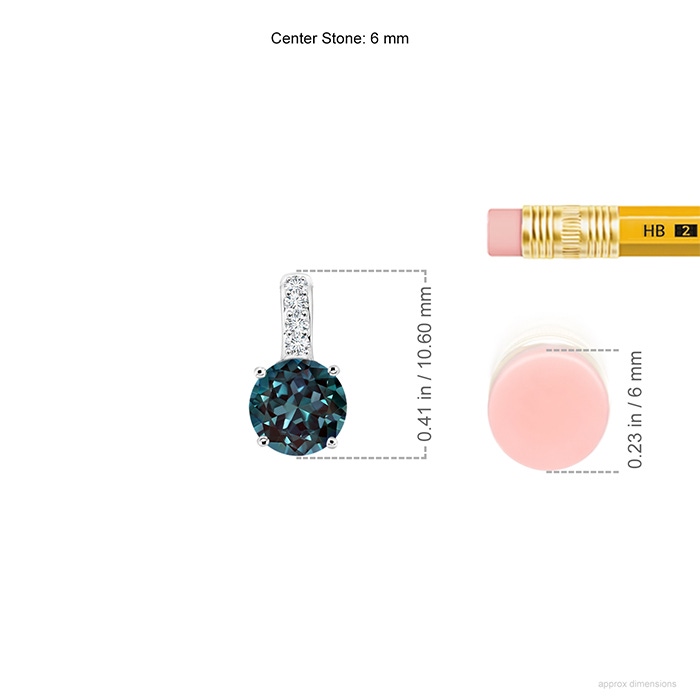 5mm Labgrown Solitaire Round Lab-Grown Alexandrite Pendant with Diamond Bale in 18K White Gold ruler