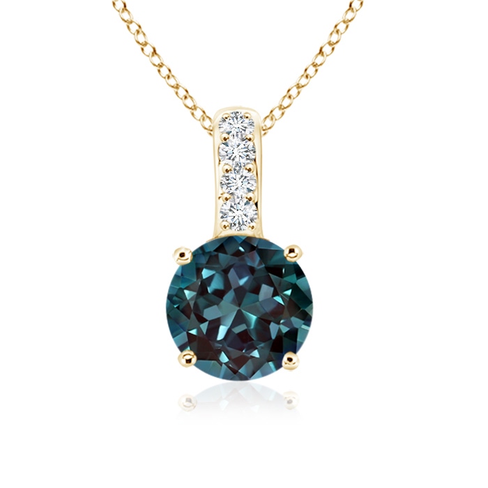 5mm Labgrown Solitaire Round Lab-Grown Alexandrite Pendant with Diamond Bale in Yellow Gold