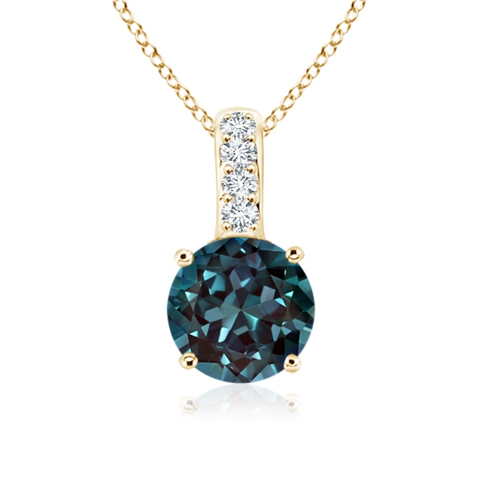 5mm Labgrown Solitaire Round Lab-Grown Alexandrite Pendant with Diamond Bale in Yellow Gold 