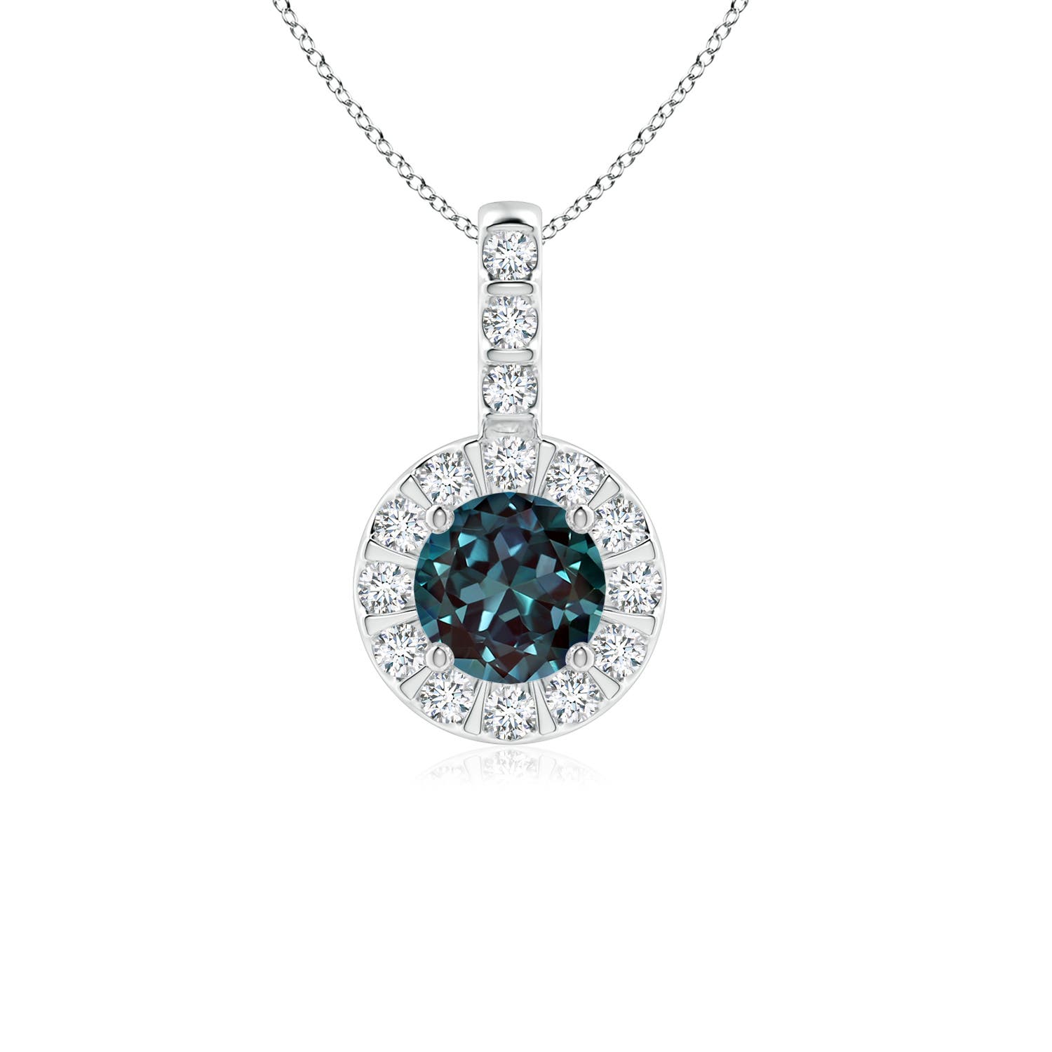 5mm Labgrown Lab-Grown Alexandrite Pendant with Bar-Set Diamond Halo in 18CT White Gold