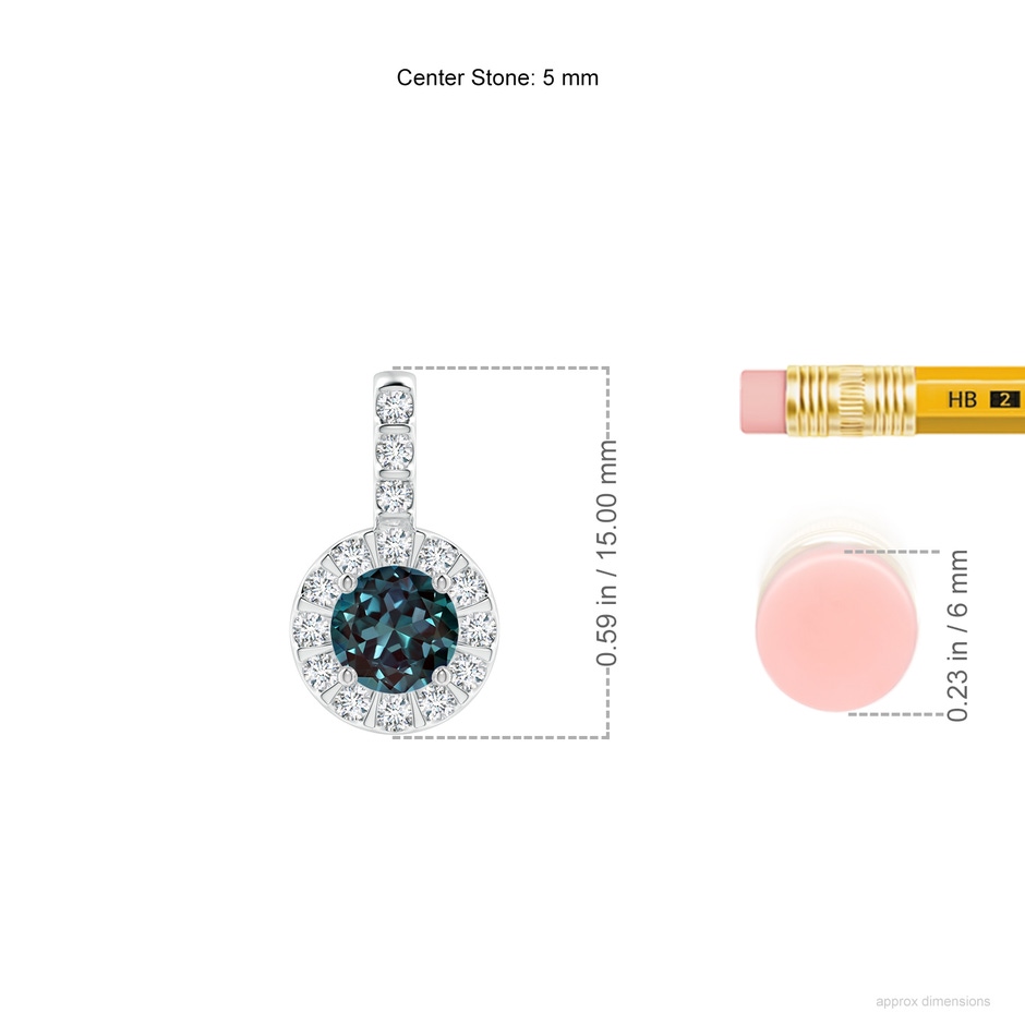 5mm Labgrown Lab-Grown Alexandrite Pendant with Bar-Set Diamond Halo in White Gold ruler