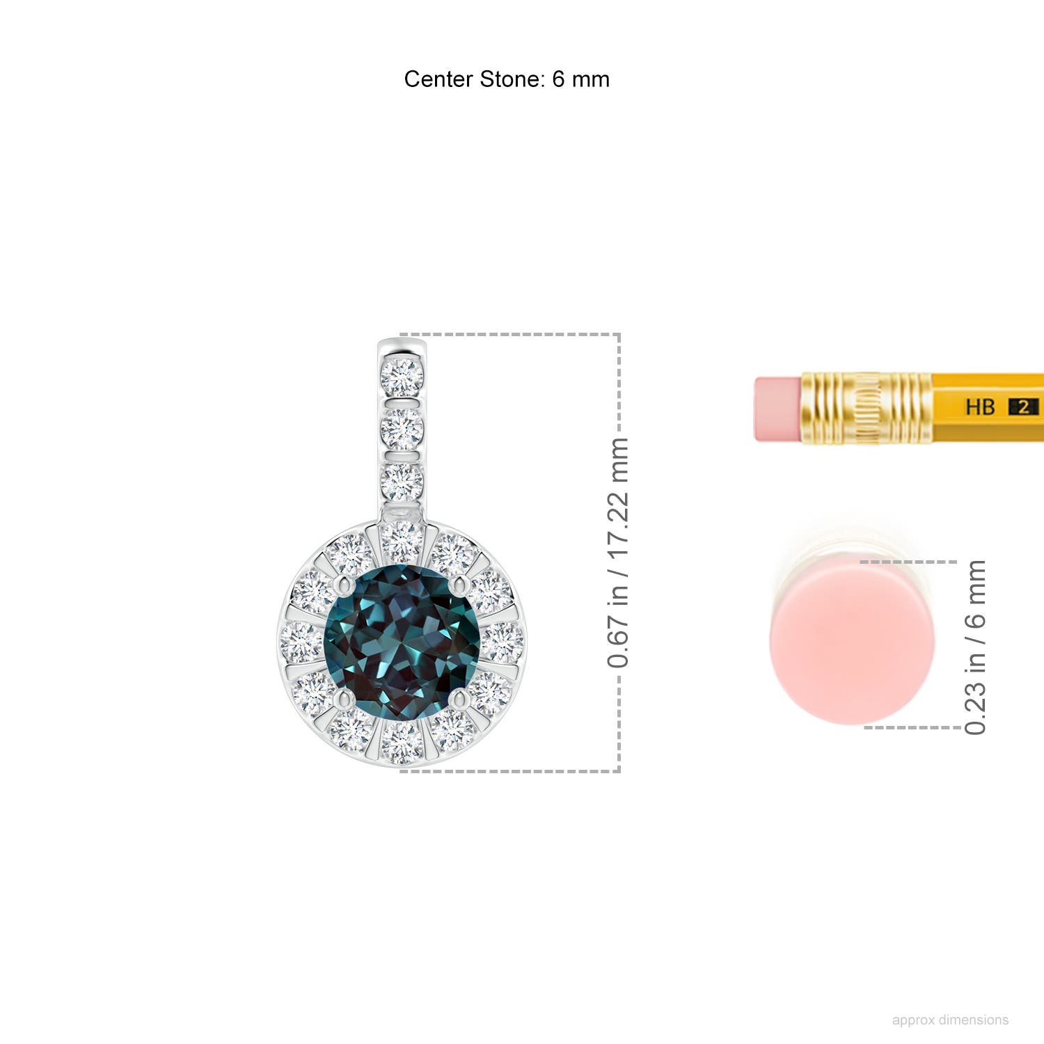 6mm Labgrown Lab-Grown Alexandrite Pendant with Bar-Set Diamond Halo in White Gold - ruler