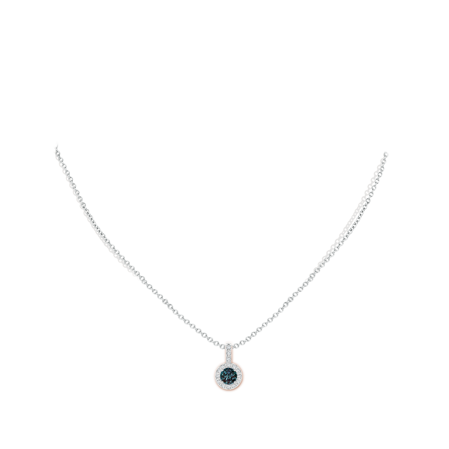 6mm Labgrown Lab-Grown Alexandrite Pendant with Bar-Set Diamond Halo in White Gold - body_neck