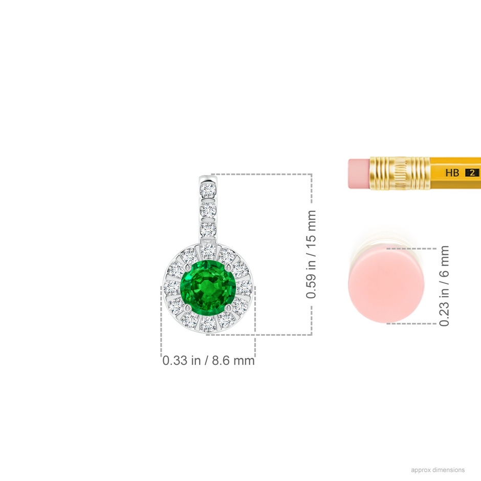 5mm Labgrown Lab-Grown-Emerald Pendant with Bar-Set Diamond Halo in White Gold ruler