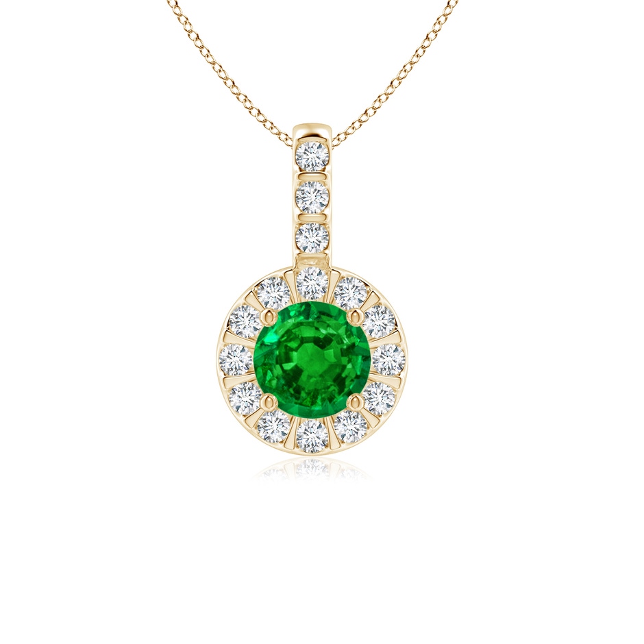 5mm Labgrown Lab-Grown-Emerald Pendant with Bar-Set Diamond Halo in Yellow Gold 
