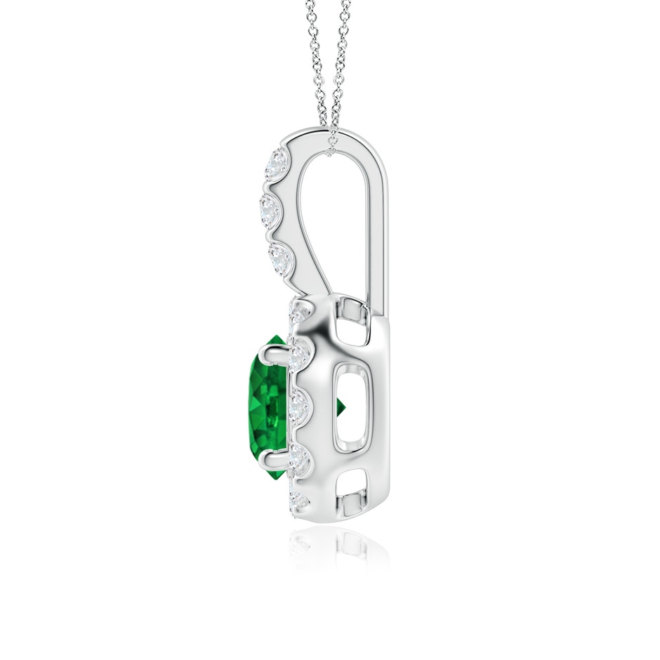 6mm Labgrown Lab-Grown-Emerald Pendant with Bar-Set Diamond Halo in 18K White Gold side 199