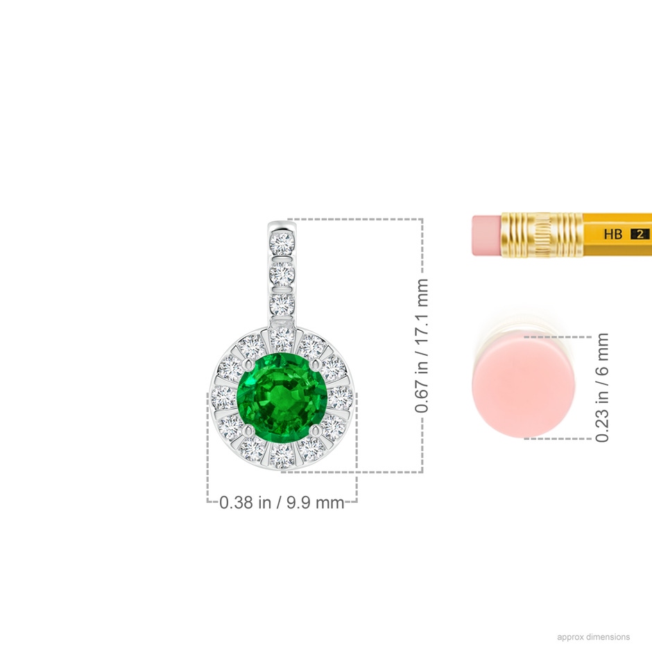 6mm Labgrown Lab-Grown-Emerald Pendant with Bar-Set Diamond Halo in 18K White Gold ruler