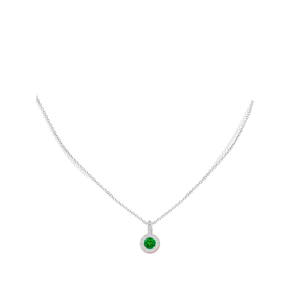 6mm Labgrown Lab-Grown-Emerald Pendant with Bar-Set Diamond Halo in 18K White Gold pen