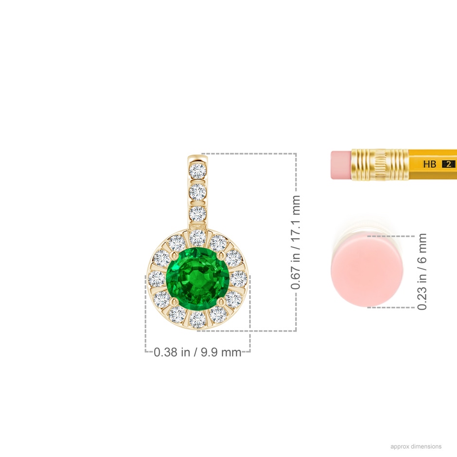 6mm Labgrown Lab-Grown-Emerald Pendant with Bar-Set Diamond Halo in 18K Yellow Gold ruler