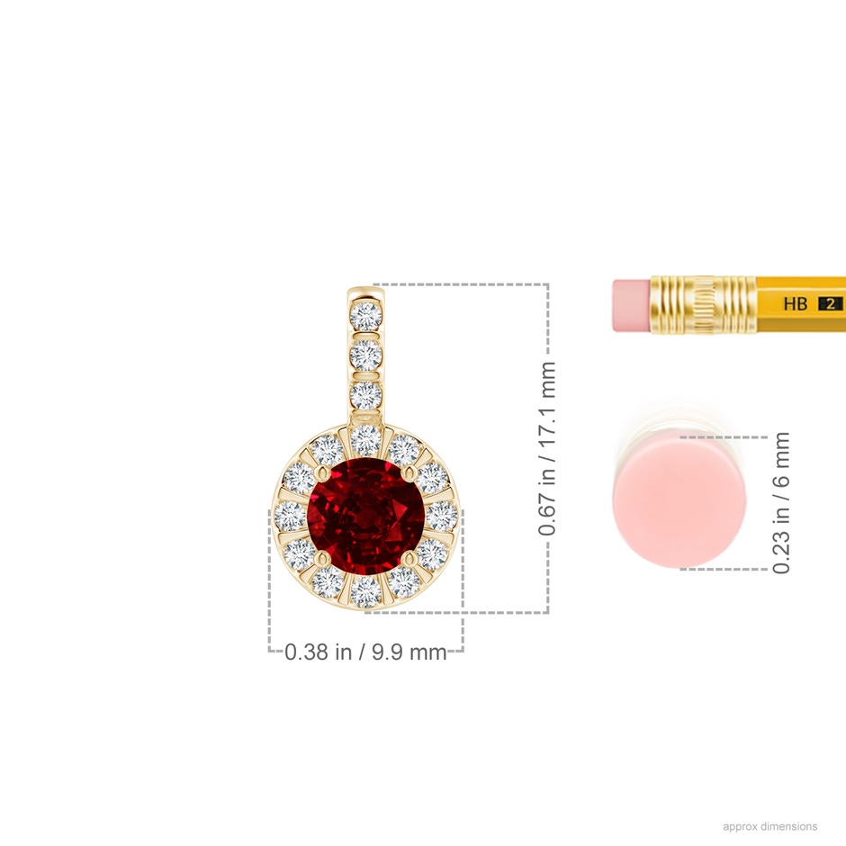 6mm Labgrown Lab-Grown Ruby Pendant with Bar-Set Diamond Halo in 18K Yellow Gold ruler