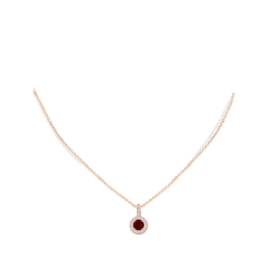 6mm Labgrown Lab-Grown Ruby Pendant with Bar-Set Diamond Halo in Rose Gold pen