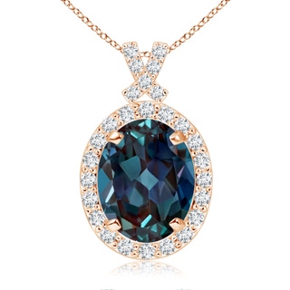 10x8mm Labgrown Vintage Style Lab-Grown Alexandrite Pendant with Diamond Halo in 18K Rose Gold