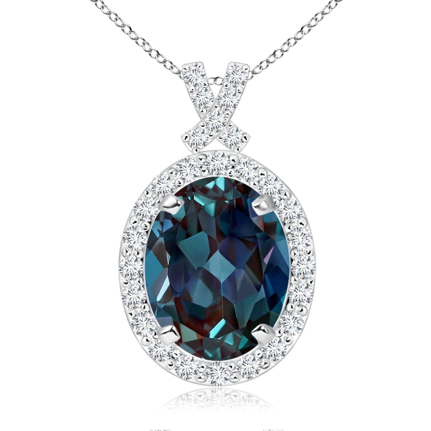 10x8mm Labgrown Vintage Style Lab-Grown Alexandrite Pendant with Diamond Halo in 18CT White Gold