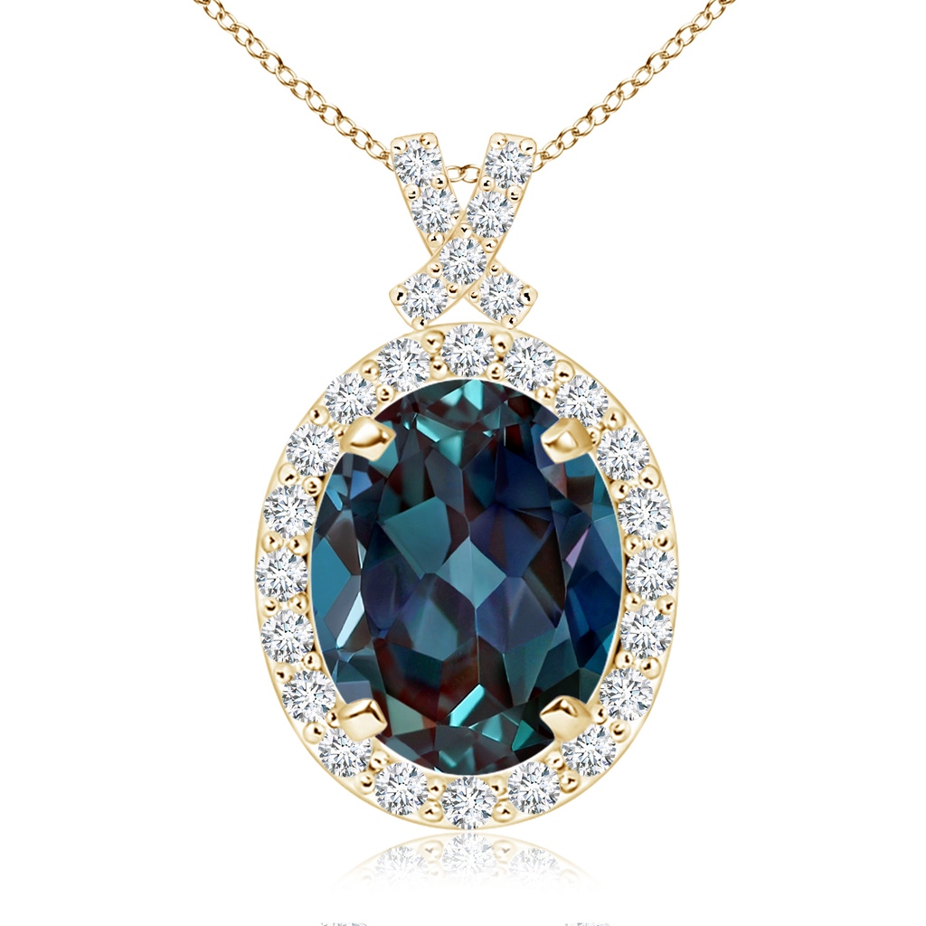 10x8mm Labgrown Vintage Style Lab-Grown Alexandrite Pendant with Diamond Halo in Yellow Gold