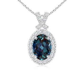 7x5mm Labgrown Vintage Style Lab-Grown Alexandrite Pendant with Diamond Halo in P950 Platinum