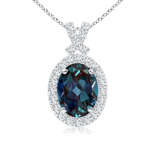 8x6mm Labgrown Vintage Style Lab-Grown Alexandrite Pendant with Diamond Halo in White Gold