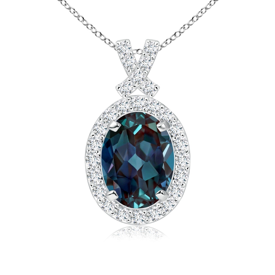 8x6mm Labgrown Vintage Style Lab-Grown Alexandrite Pendant with Diamond Halo in White Gold 