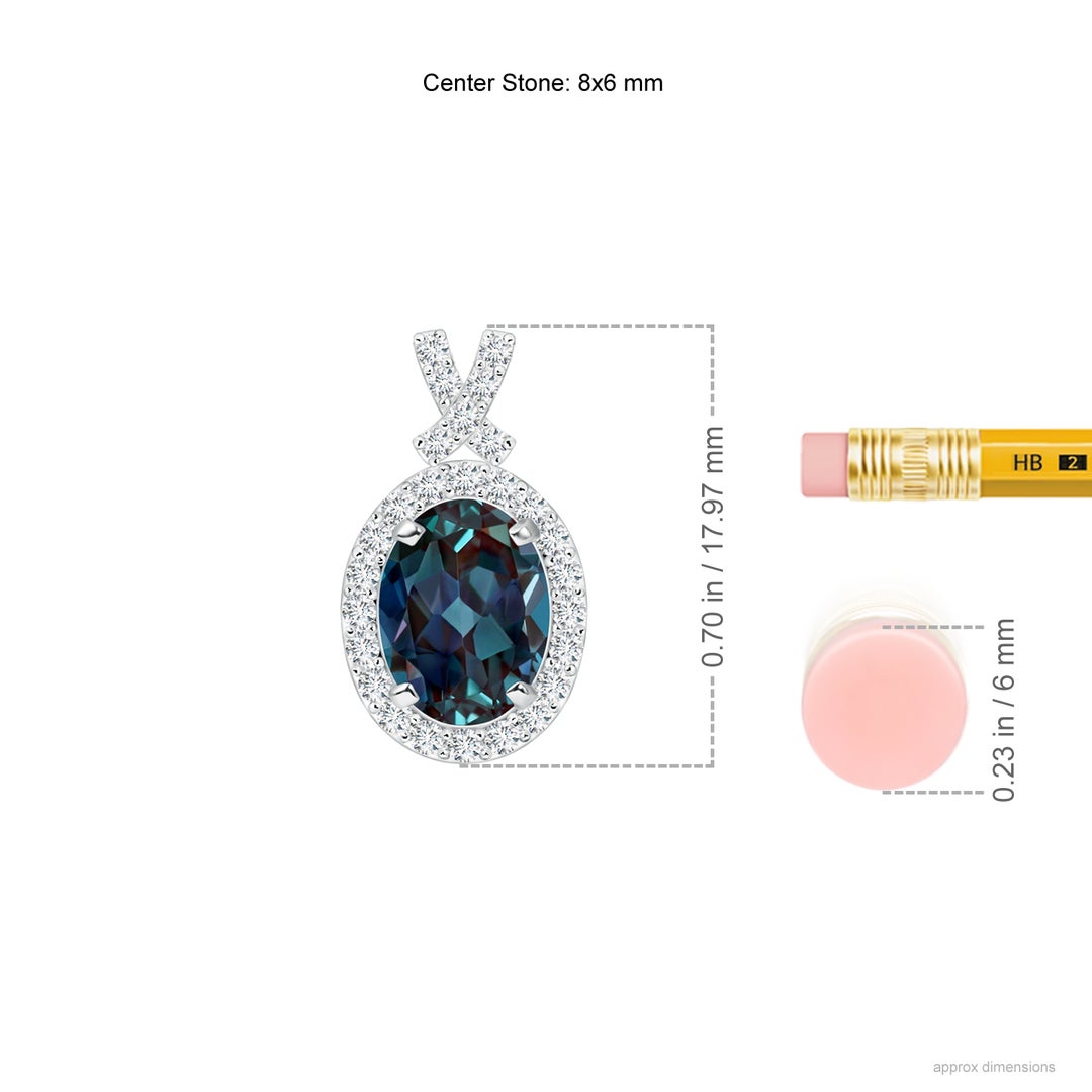 8x6mm Labgrown Vintage Style Lab-Grown Alexandrite Pendant with Diamond Halo in White Gold - ruler