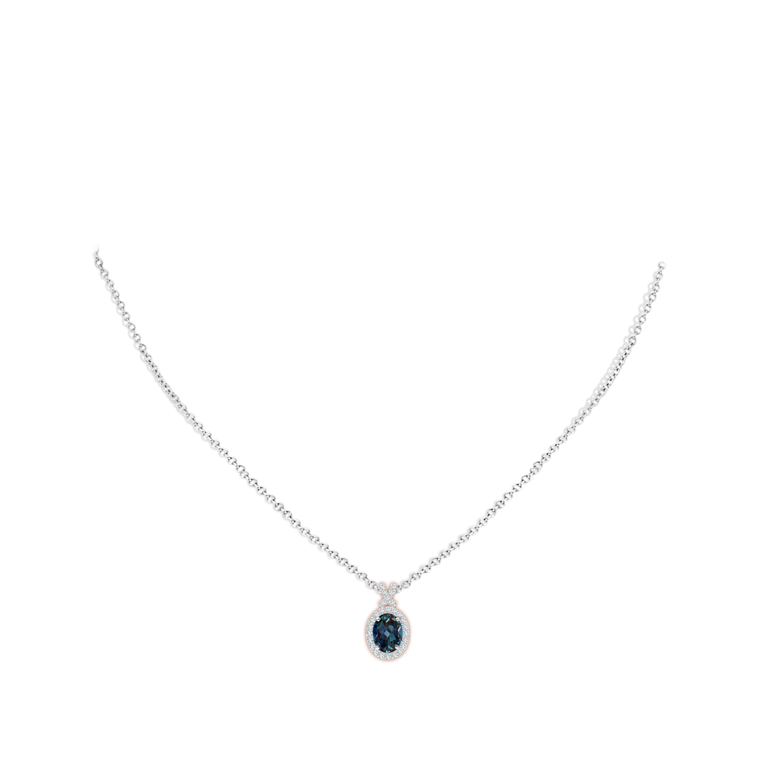 8x6mm Labgrown Vintage Style Lab-Grown Alexandrite Pendant with Diamond Halo in White Gold - body_neck