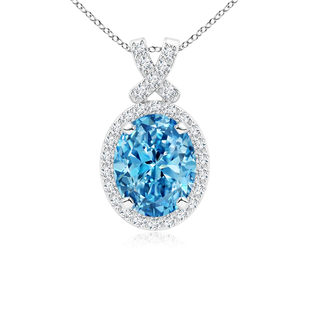 10x8mm Labgrown Vintage Style Lab-Grown Fancy Intense Blue Diamond Pendant with Halo in P950 Platinum