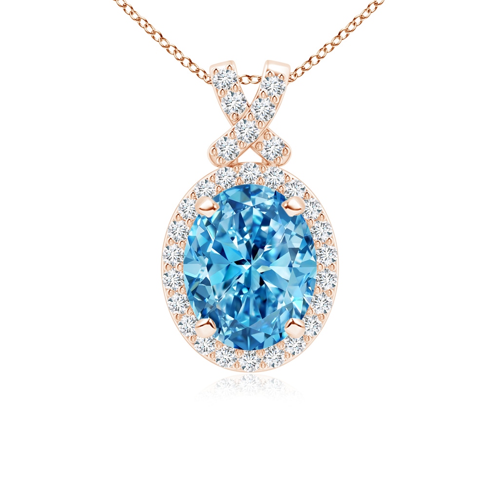 10x8mm Labgrown Vintage Style Lab-Grown Fancy Intense Blue Diamond Pendant with Halo in Rose Gold