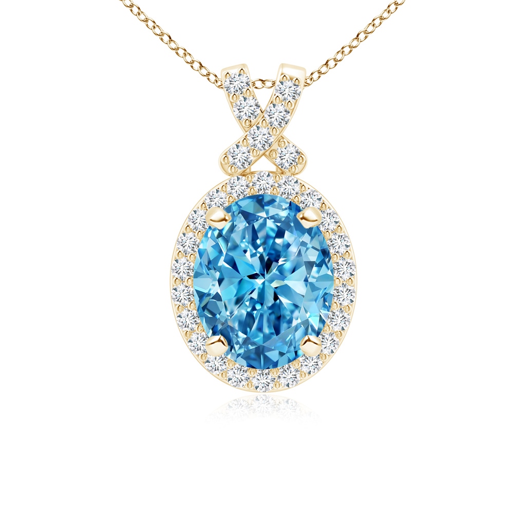 10x8mm Labgrown Vintage Style Lab-Grown Fancy Intense Blue Diamond Pendant with Halo in Yellow Gold