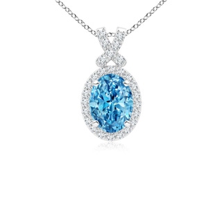 8x6mm Labgrown Vintage Style Lab-Grown Fancy Intense Blue Diamond Pendant with Halo in P950 Platinum