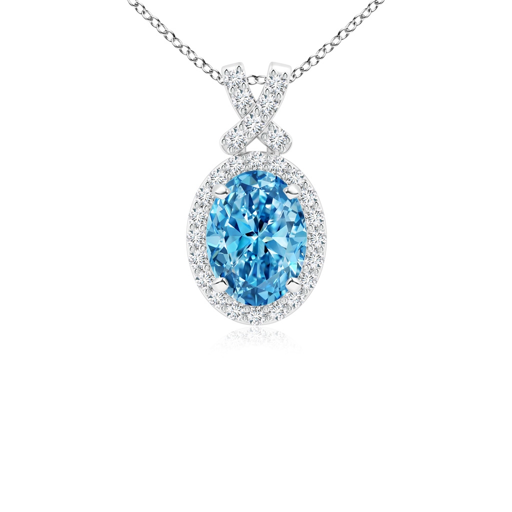 8x6mm Labgrown Vintage Style Lab-Grown Fancy Intense Blue Diamond Pendant with Halo in White Gold