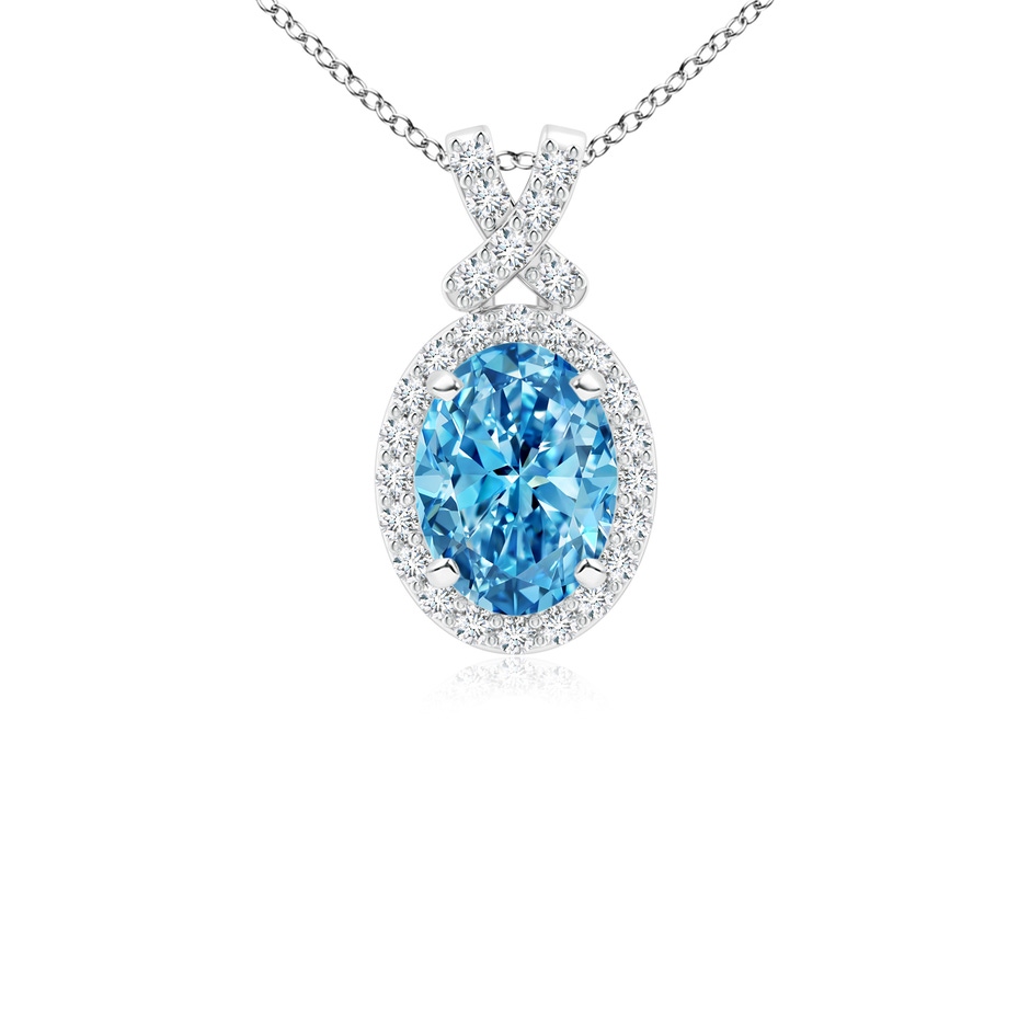 8x6mm Labgrown Vintage Style Lab-Grown Fancy Intense Blue Diamond Pendant with Halo in White Gold 