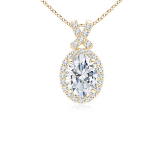 8x6mm FGVS Lab-Grown Vintage Style Diamond Pendant with Halo in 9K Yellow Gold