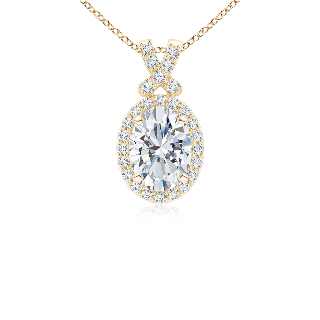 8x6mm FGVS Lab-Grown Vintage Style Diamond Pendant with Halo in Yellow Gold