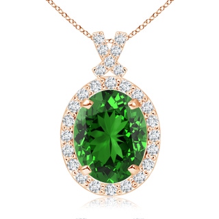10x8mm Labgrown Lab-Grown Vintage Style Emerald Pendant with Diamond Halo in 10K Rose Gold