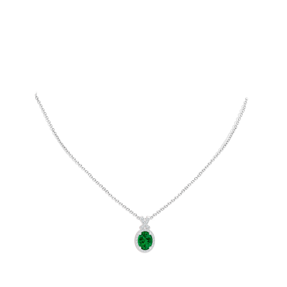 10x8mm Labgrown Lab-Grown Vintage Style Emerald Pendant with Lab Diamond Halo in P950 Platinum pen