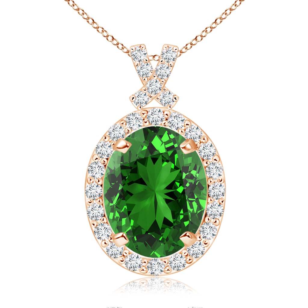 10x8mm Labgrown Lab-Grown Vintage Style Emerald Pendant with Diamond Halo in Rose Gold