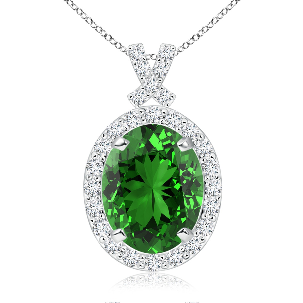 10x8mm Labgrown Lab-Grown Vintage Style Emerald Pendant with Diamond Halo in White Gold