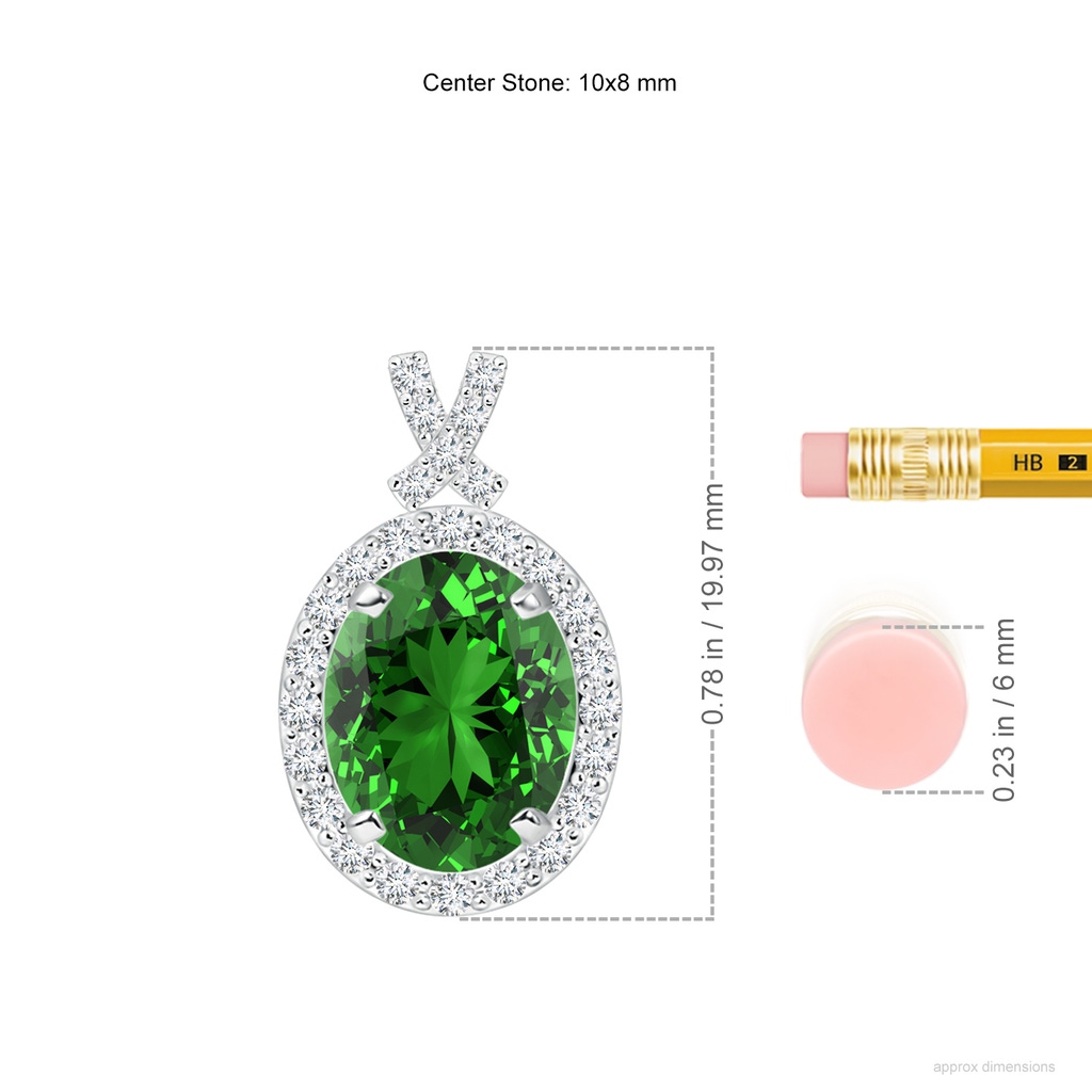 10x8mm Labgrown Lab-Grown Vintage Style Emerald Pendant with Diamond Halo in White Gold ruler