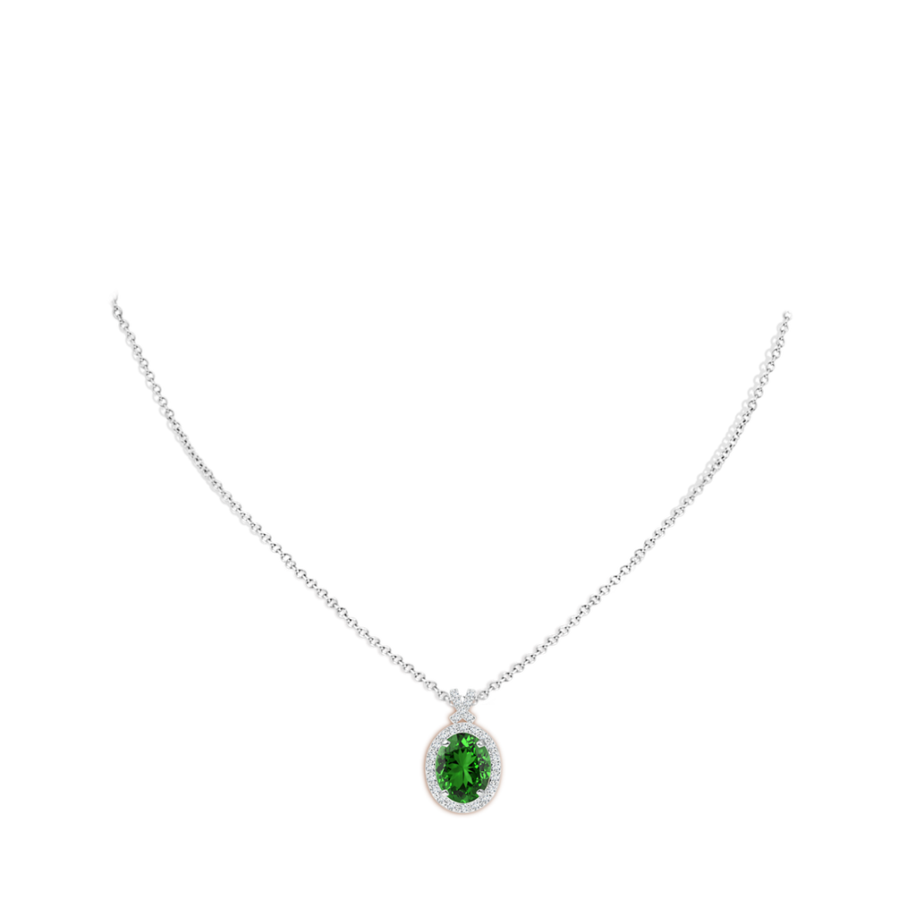10x8mm Labgrown Lab-Grown Vintage Style Emerald Pendant with Diamond Halo in White Gold pen