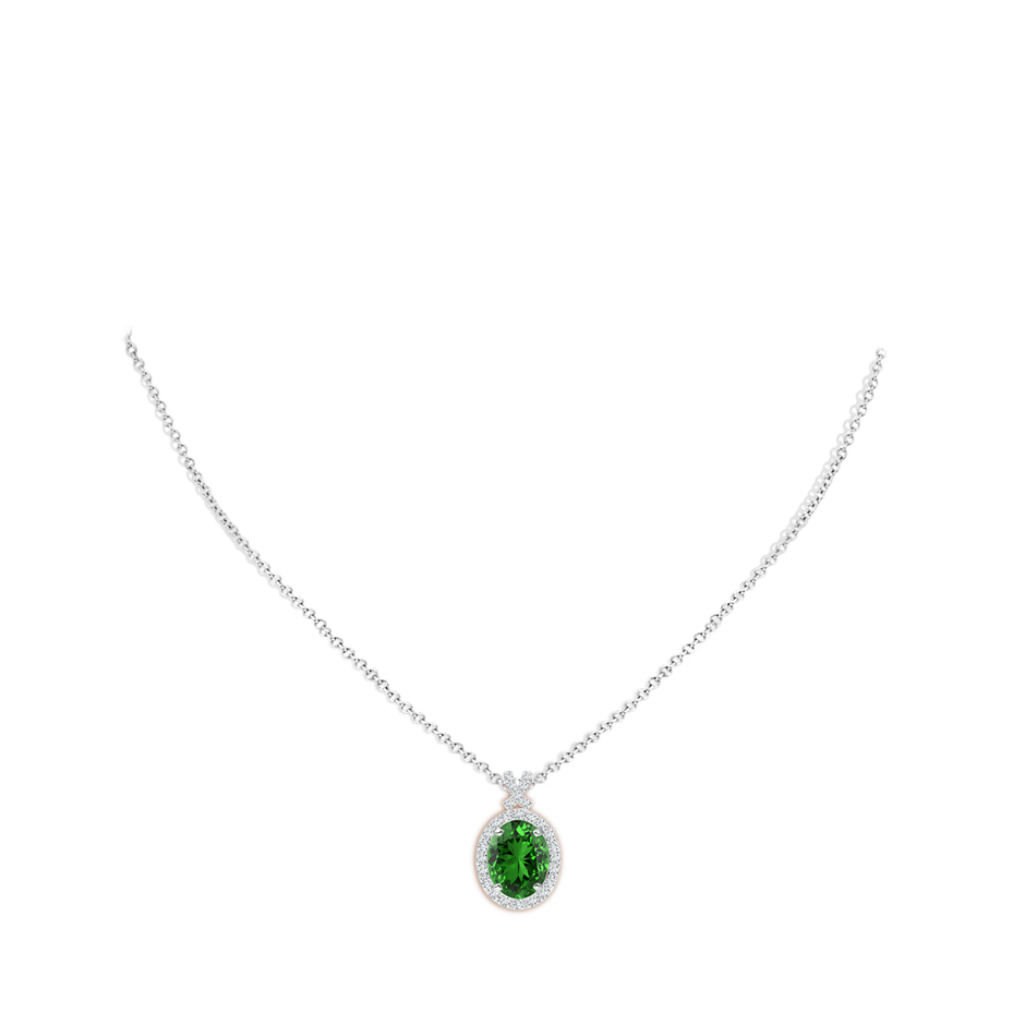 10x8mm Labgrown Lab-Grown Vintage Style Emerald Pendant with Lab Diamond Halo in White Gold pen