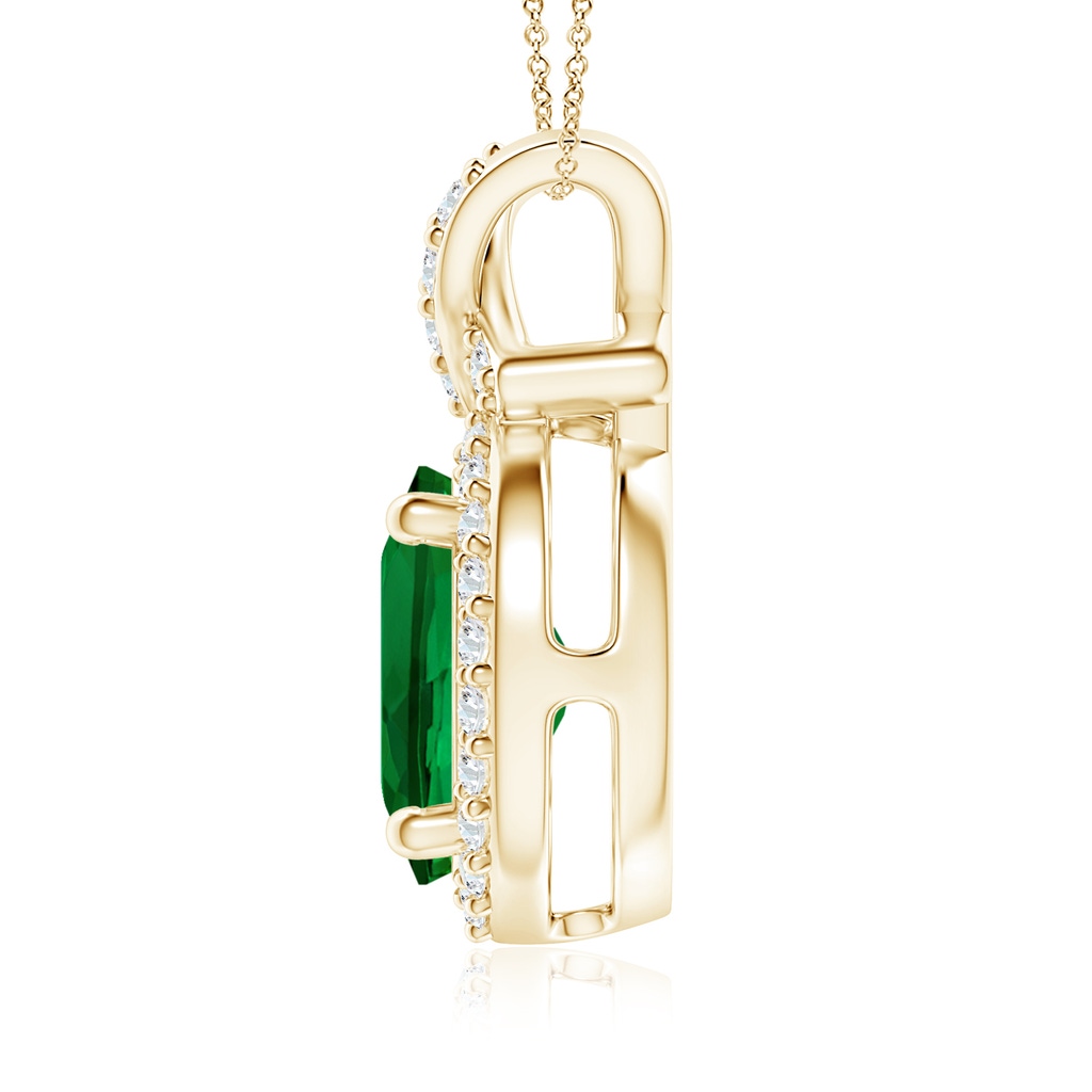 10x8mm Labgrown Lab-Grown Vintage Style Emerald Pendant with Lab Diamond Halo in Yellow Gold - side 199